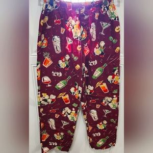 Vintage Nick & Nora retro cocktail party maroon pajama pants adult size …